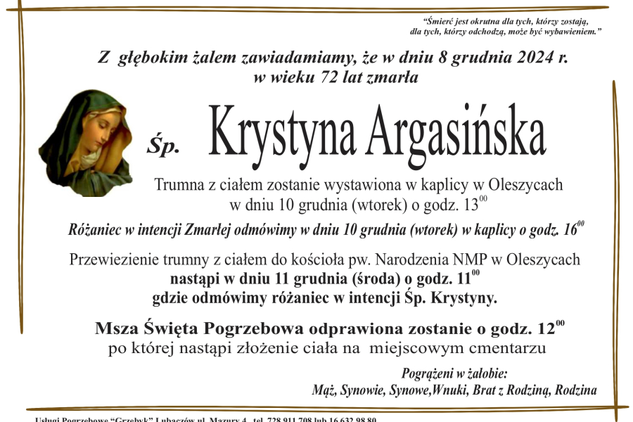Zmarła Krystyna Argasińska